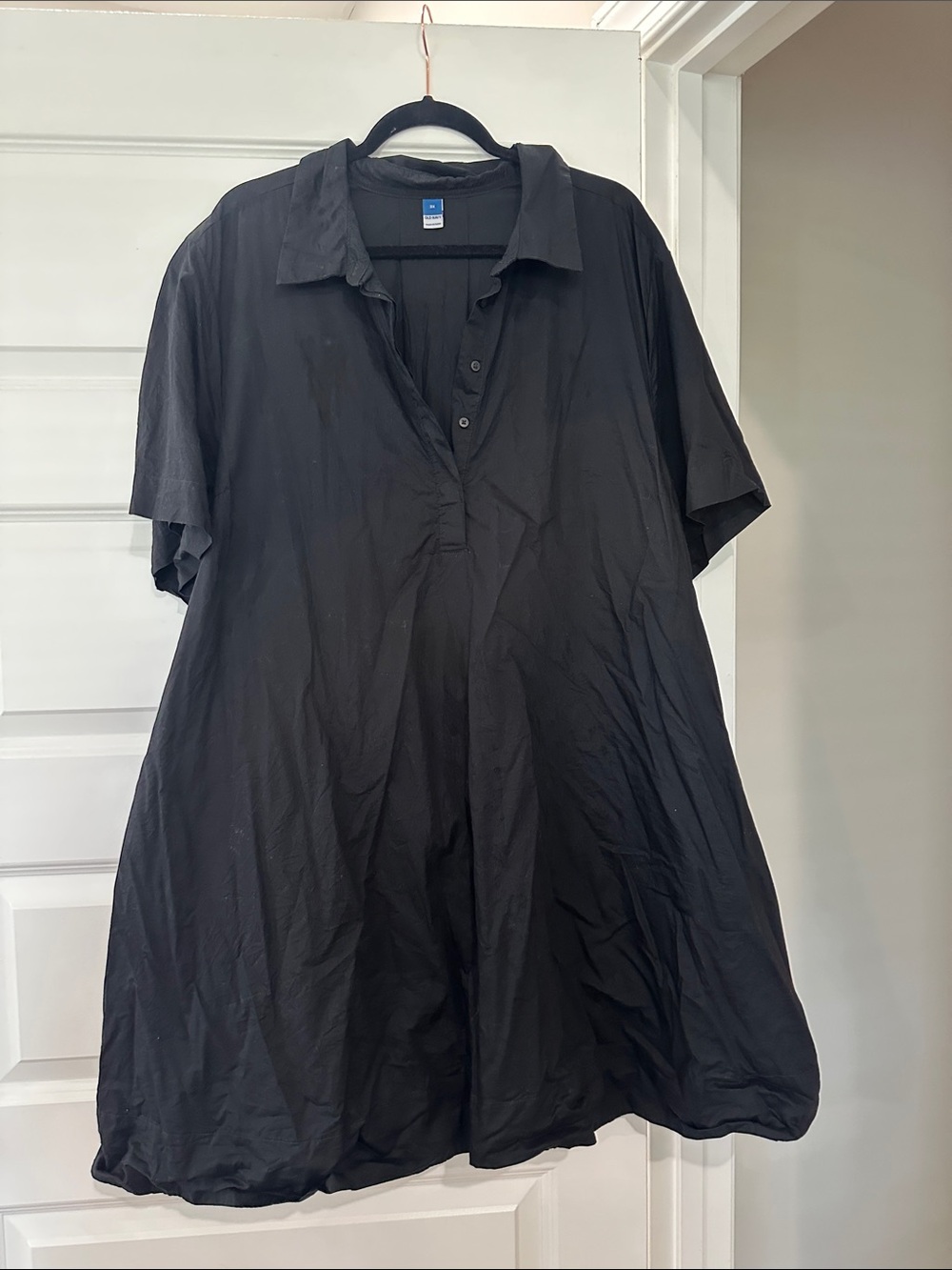 Old Navy Black Short-Sleeve Button-Down Swing Shirt Dress